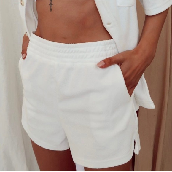 12th Tribe Pants - 12th Tribe Montage White Terry Shorts